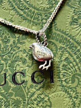 Gucci Sterling Silver 925 Chick Necklace - Aged Finish Animalier Collection.